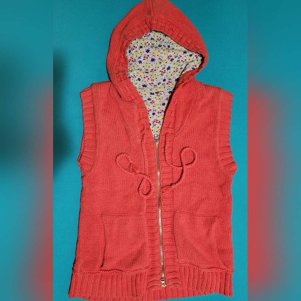 Free People Hooded Zipper Sweater Vest Coral Size Large